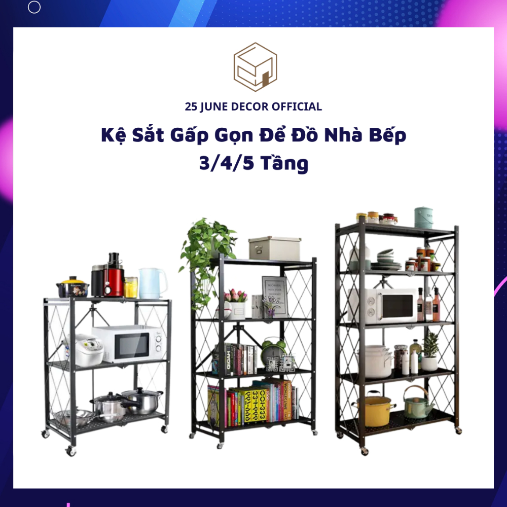 Kệ Sắt Đa Năng Miễn Ship Kệ Để Đồ Tiện Lợi Gấp Gọn Có Bánh Xe 3/4/5 Tầng Cho Nhà Bếp, Phong Bếp, Phòng Khách