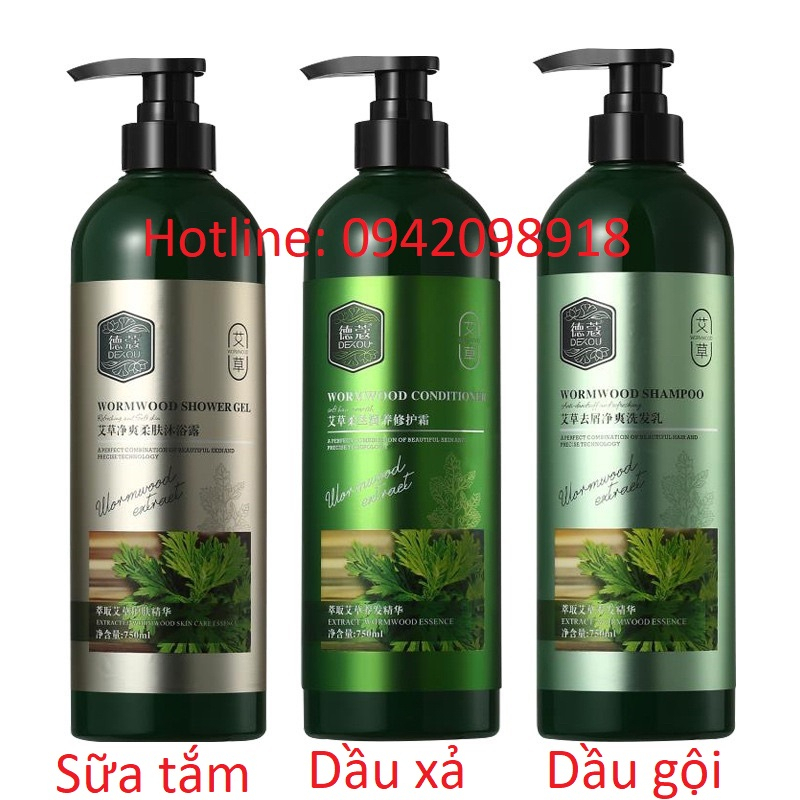 Dầu gội ngải cứu dưỡng sinh chai 750ml gồm dầu gội, sữa rửa mặt và dầu xả ngải cứu