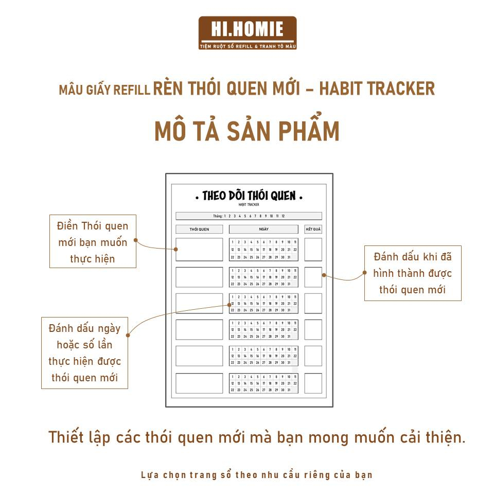 Habit Tracker - Sổ tay tạo thói quen mới | 100 trang Giấy refill, ruột sổ còng | A5, A4, B5 - Hi Homie
