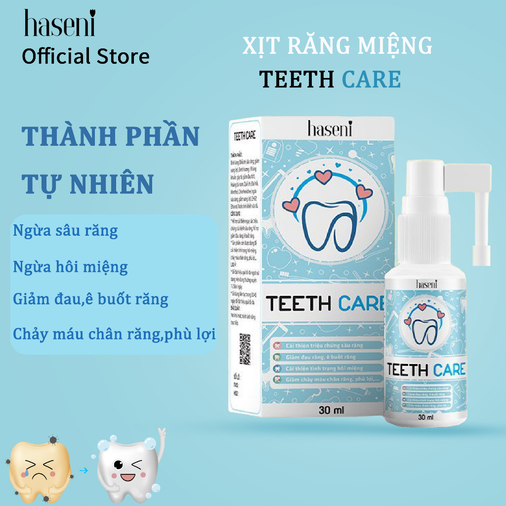 Xịt răng miệng Teeth Care Haseni 30ml - giảm sưng lợi,giảm viêm lợi, giảm hôi miệng,chống sâu răng