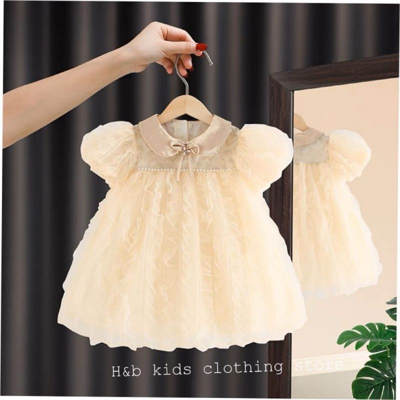 Váy Công Chúa Cho Bé Gái Chất Liệu Ren Lá Bồng Bềnh Siêu Xinh, Đầm Công Chúa Trắng Ren Cho Bé Gái, Váy Hè Bé Gái