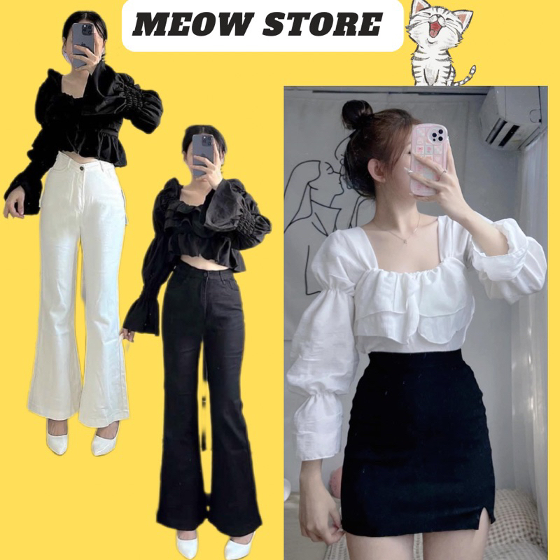 (CHÍNH CHỦ ) Áo tiểu thư voan xốp nhún bèo tầng tay dài bo bèo ulzzang