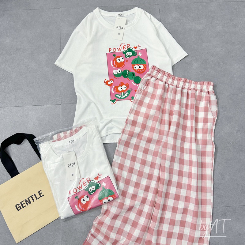 Set bộ áo phông hoạt hình kèm quần ống suông