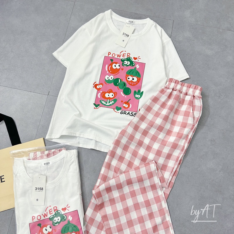 Set bộ áo phông hoạt hình kèm quần ống suông