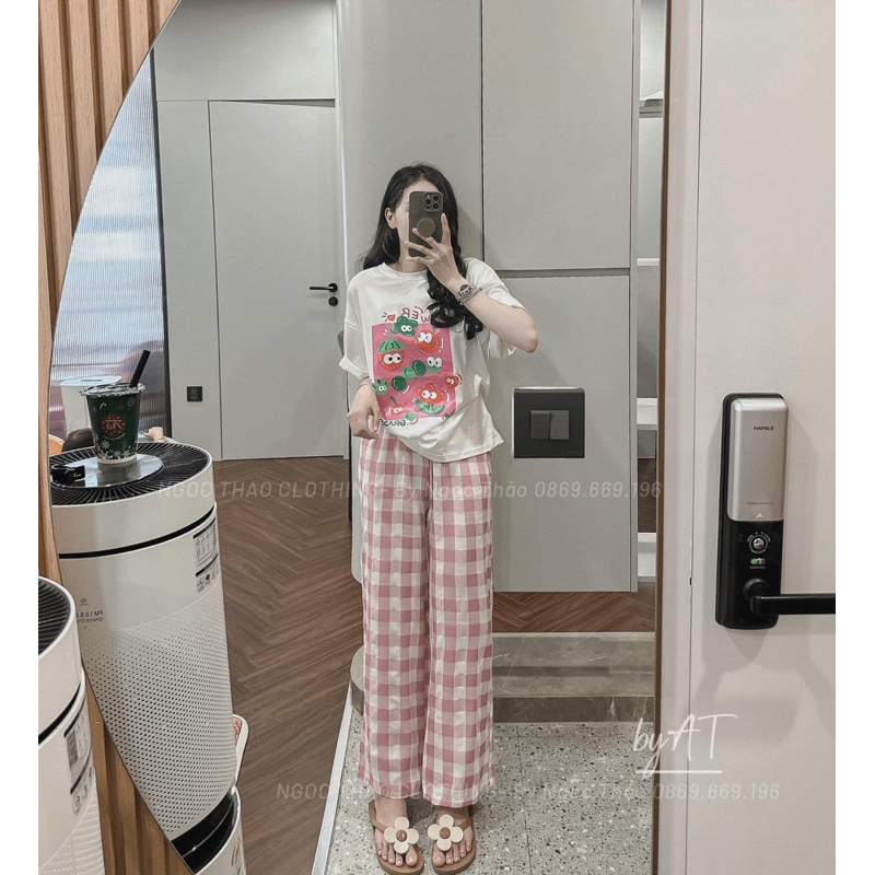 Set bộ áo phông hoạt hình kèm quần ống suông