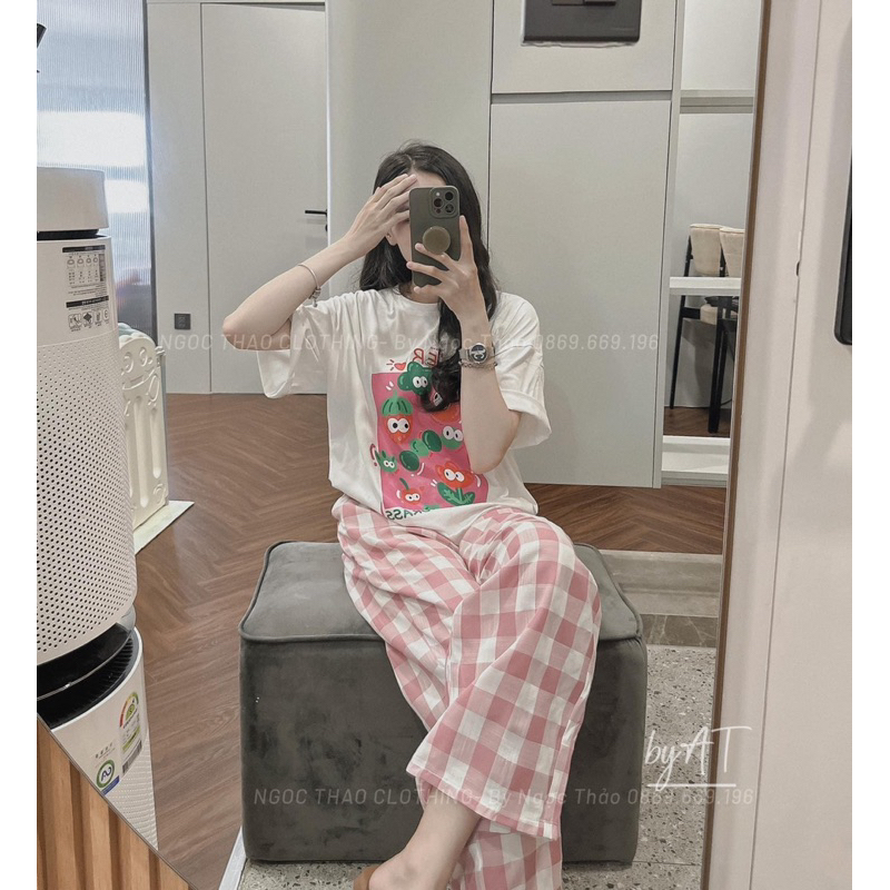 Set bộ áo phông hoạt hình kèm quần ống suông