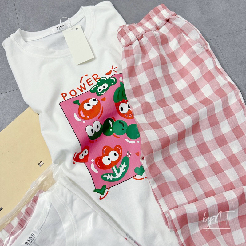 Set bộ áo phông hoạt hình kèm quần ống suông