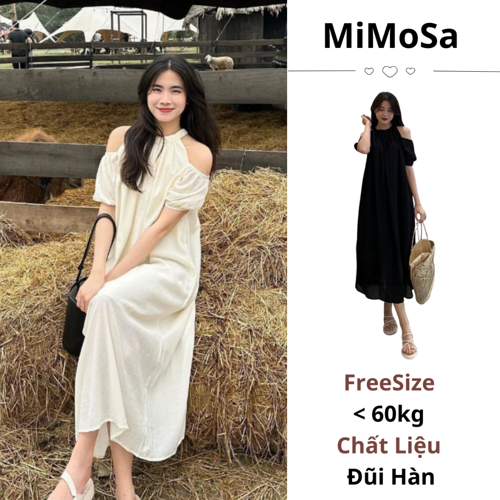 Đầm Suông Hở Vai Dáng Dài Mimosa, Váy Maxi Khoét Vai Chất Liệu Đũi Hàn FreeSize 166