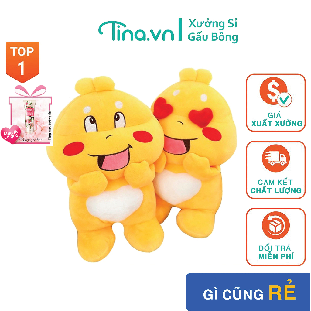 Gấu bông gối ôm Tina Qoobee vàng dễ thương bông cao cấp, vỏ nhung Hàn Quốc mềm mịn, co dãn 4 chiều, size 80cm - 100cm