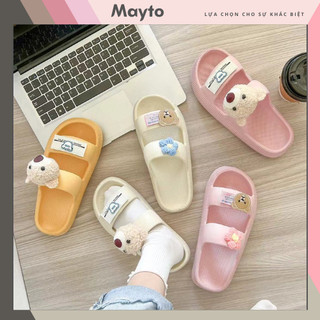 Dép quai ngang đế bánh mì nữ phối gấu Mayto dễ thương cute màu trắng, vàng, hồng QN-05