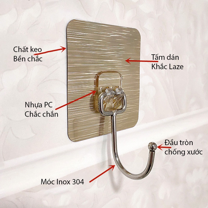 Combo 10 Móc Dán Tường Siêu Dính Móc Inox 304, Móc Dán Nhà Tắm Siêu Chịu Lực