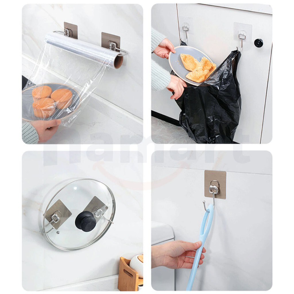 Combo 10 Móc Dán Tường Siêu Dính Móc Inox 304, Móc Dán Nhà Tắm Siêu Chịu Lực