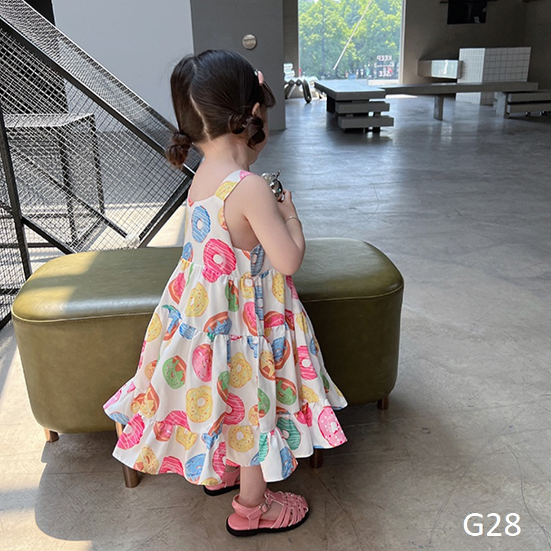 Váy 2 dây cho bé gái họa tiết bánh ngọt size nhí nhỡ đại G28