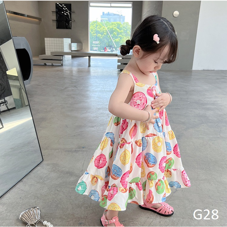 Váy 2 dây cho bé gái họa tiết bánh ngọt size nhí nhỡ đại G28