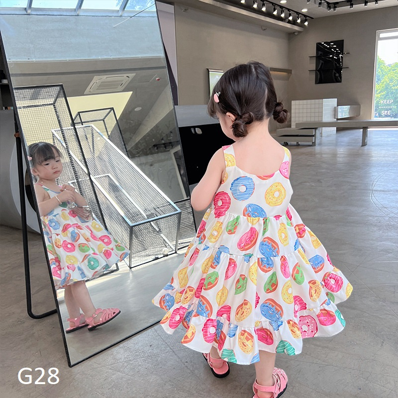 Váy 2 dây cho bé gái họa tiết bánh ngọt size nhí nhỡ đại G28