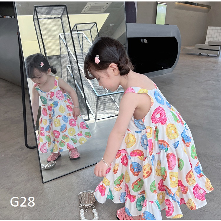 Váy 2 dây cho bé gái họa tiết bánh ngọt size nhí nhỡ đại G28