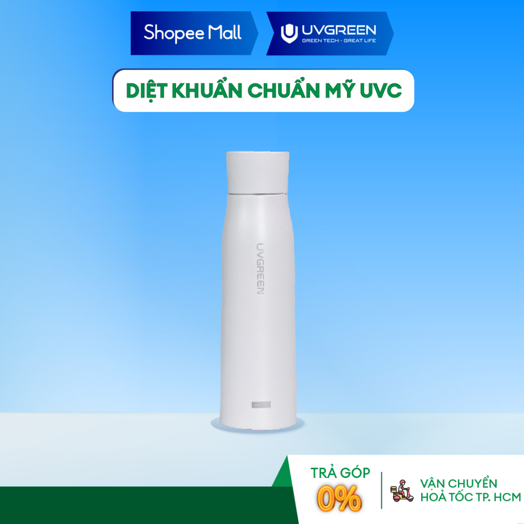 Bình Giữ Nhiệt Diệt Khuẩn UVC LED UVGREEN 500ml - Công Nghệ Từ Mỹ, Diệt Khuẩn 99,9% Trong 30s, Chất Liệu Inox Không Gỉ