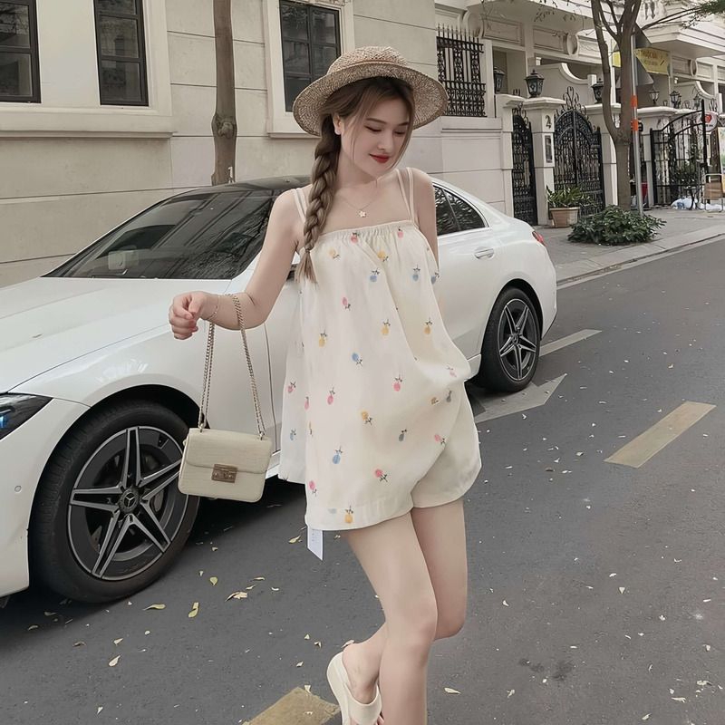 B08 Set Hoa Babydoll Áo 2 Dây Đôi Kèm Quần Short Cute
