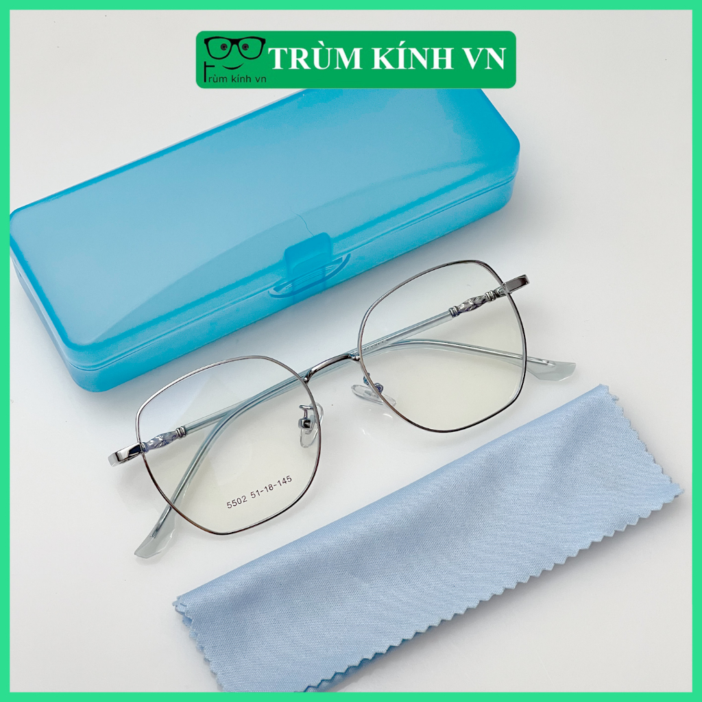 Mắt kính gọng kim loại dáng đa giác -  Mắt kính nam nữ giả cận phong cách thời trang hottrend chống tia UV bản lề hợp ki