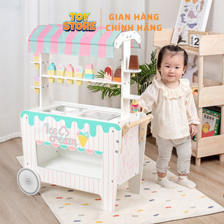 Đồ chơi xe đẩy bán hàng, xe đẩy kem cỡ lớn bằng gõ cao cấp cho bé toystore FUDAER