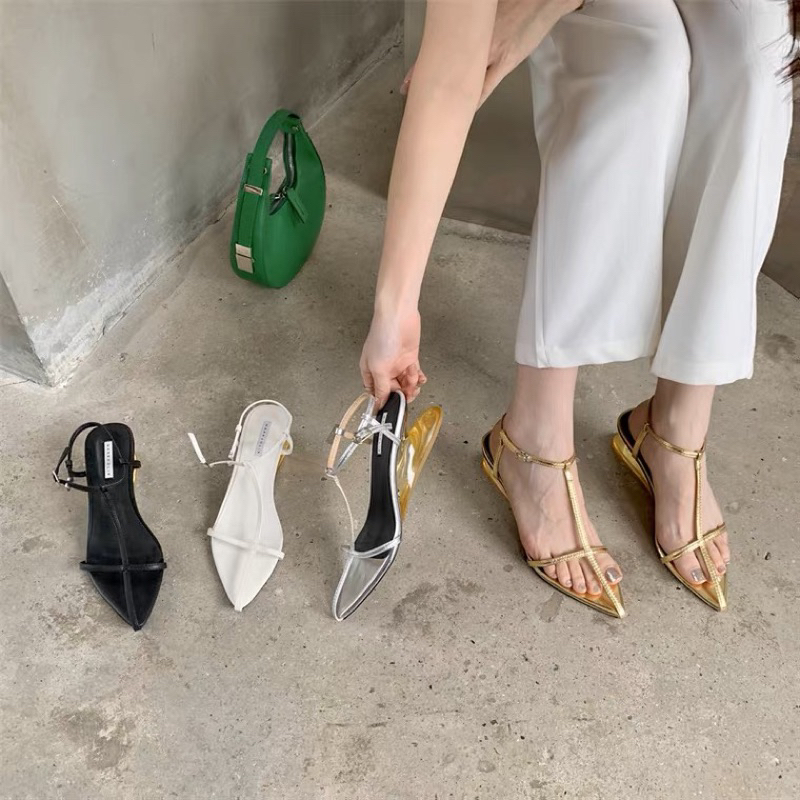 Sandal cao gót 5 phân quai da mảnh sang chảnh