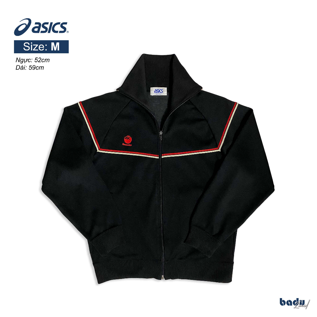 Áo khoác Asics 2hand size M | Màu đen phối sọc đỏ-trắng