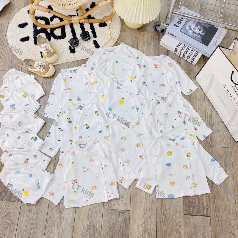 Bộ Sơ Sinh Dài Tay Cài Chéo Chất pettit Siêu Mềm, Mát Cho Bé Trai, Bé Gái Từ Sơ Sinh (0-3M Đến 6-9M)