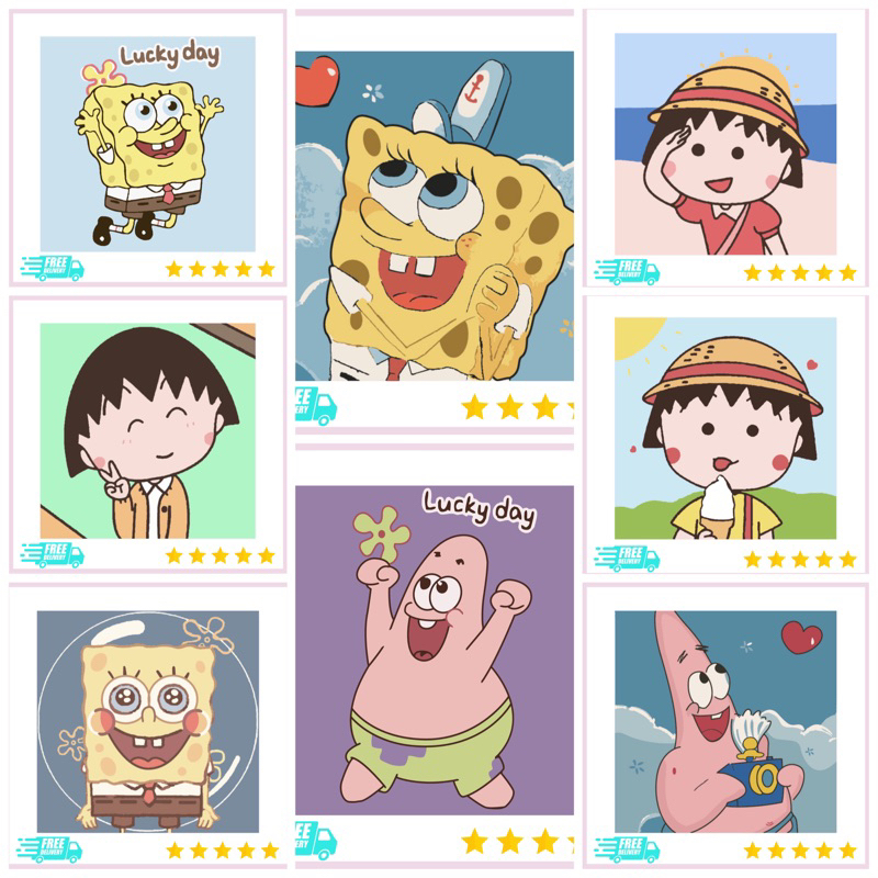 TRANH TÔ MÀU SỐ HÓA PATRICK STAR VÀ BỌT BIỂN | SIZE 20X20( CĂNG SẴN KHUNG, TRANH, CỌ, MÀU)