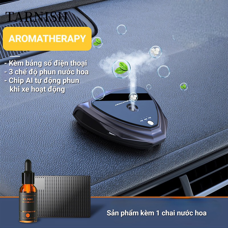Máy khuếch tán nước hoa ô tô AROMATHERAPY tự động khuếch tán khi xe khởi động kèm bảng số điện thoại