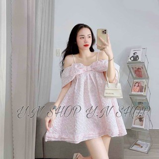 B11 set babydoll áo 2 dây nơ rớt vai dáng xoè kèm quần short siêu xinh