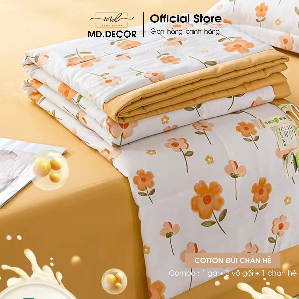 Bộ chăn ga gối Cotton đũi MD.DECOR - Bedding họa tiết dễ thương mềm mát thấm hút tốt Drap bọc nệm M4 M6 M8