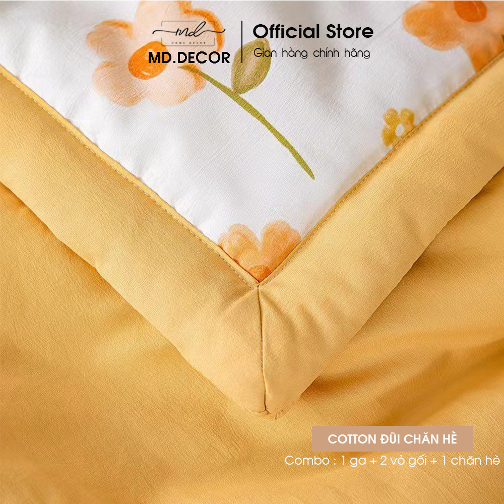 Bộ chăn ga gối Cotton đũi MD.DECOR - Bedding họa tiết dễ thương mềm mát thấm hút tốt Drap bọc nệm M4 M6 M8
