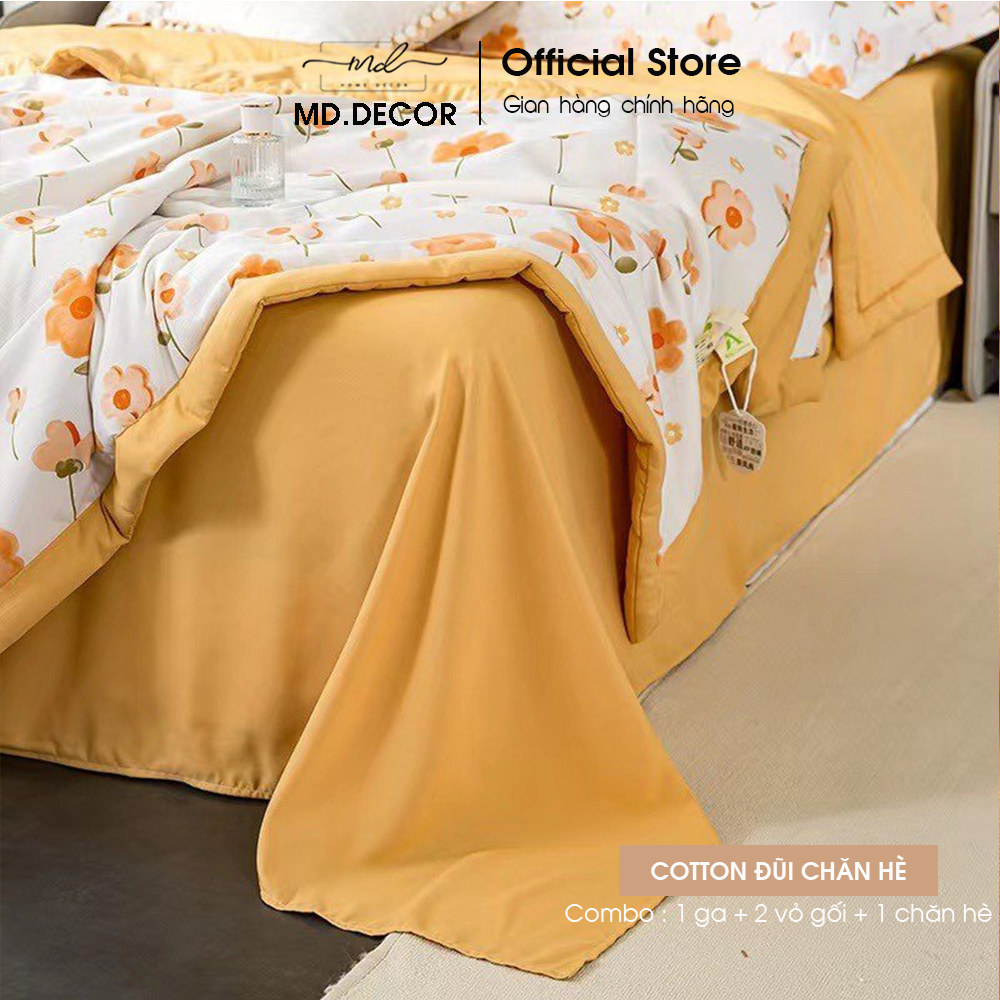 Bộ chăn ga gối Cotton đũi MD.DECOR - Bedding họa tiết dễ thương mềm mát thấm hút tốt Drap bọc nệm M4 M6 M8