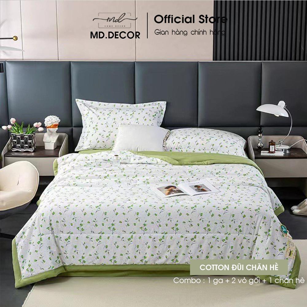 Bộ chăn ga gối Cotton đũi MD.DECOR - Bedding họa tiết dễ thương mềm mát cao cấp Drap bọc nệm nhiều kích thước m4 M6 M8