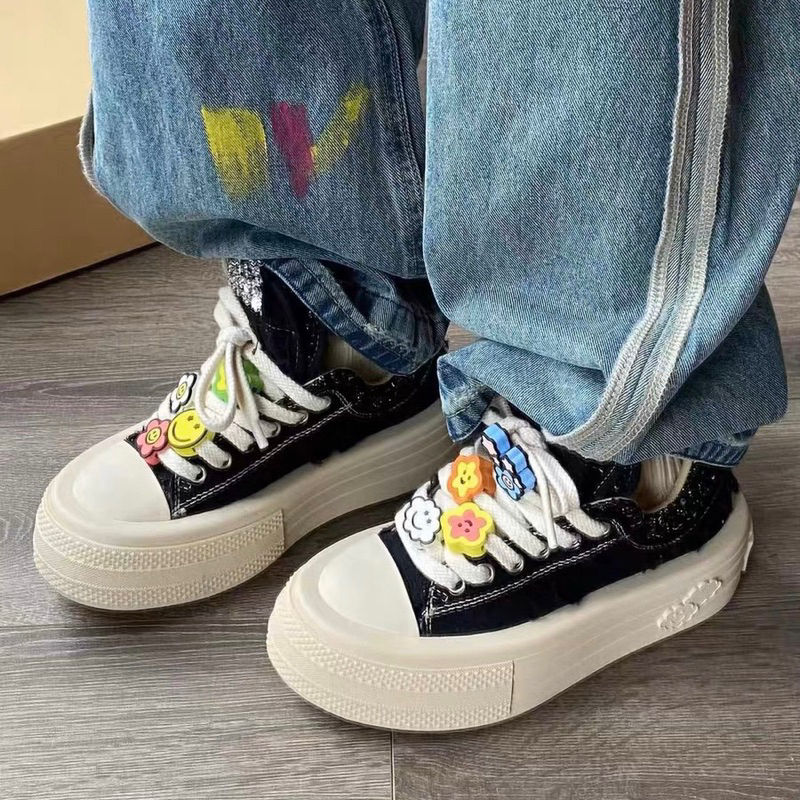 (SẴN ĐEN 36) GIÀY SNEAKER S92 ĐẾ CAO 4.5CM KÈM STICKER ĐÁNG YÊU