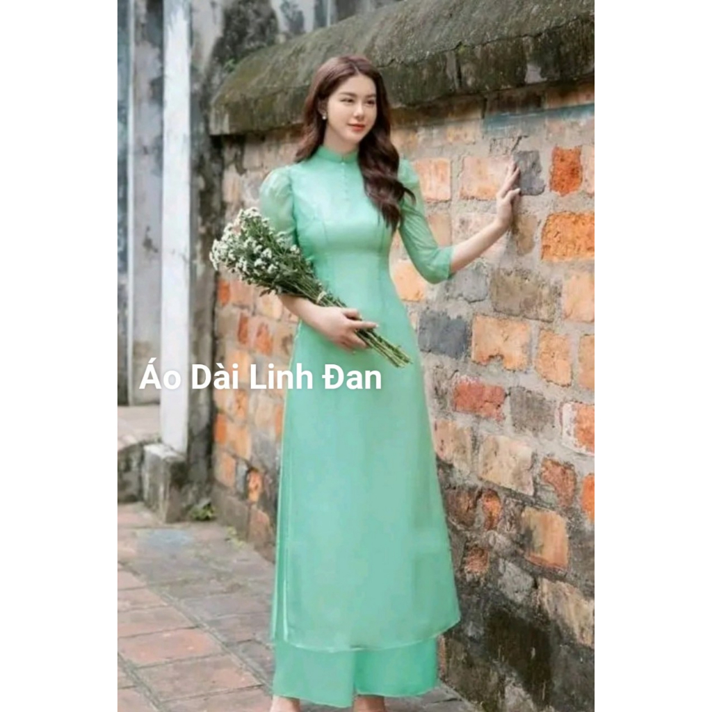 Áo dài 4 tà tơ óng tay phồng đính ngọc, siêu xinh đủ màu, áo dài cách tân tết 2024 - Áo Dài Linh Đan