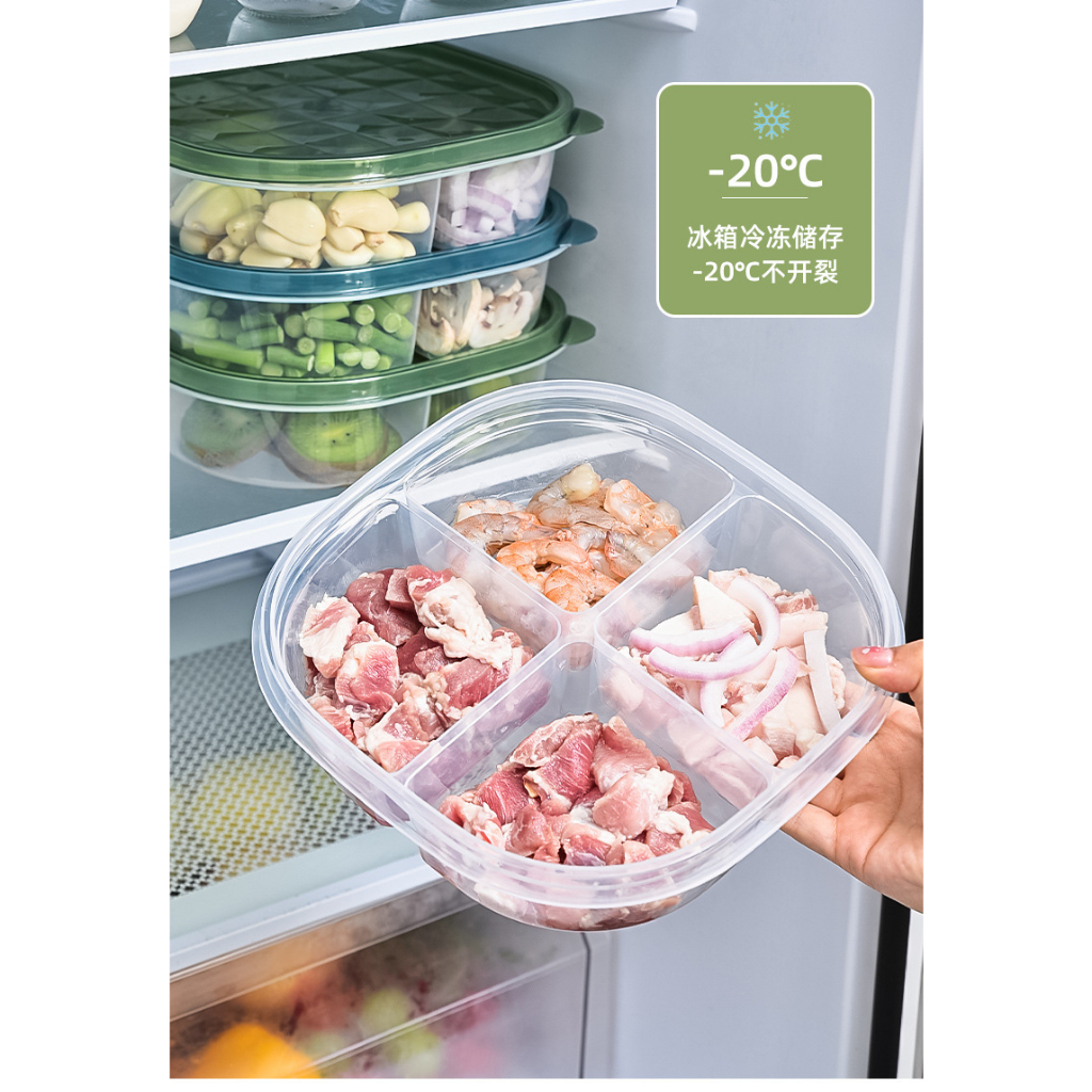 Hộp nhựa chia 4 ngăn đựng thực phẩm đồ ăn, hộp trữ thức ăn chia ngăn dung tích lớn Leos