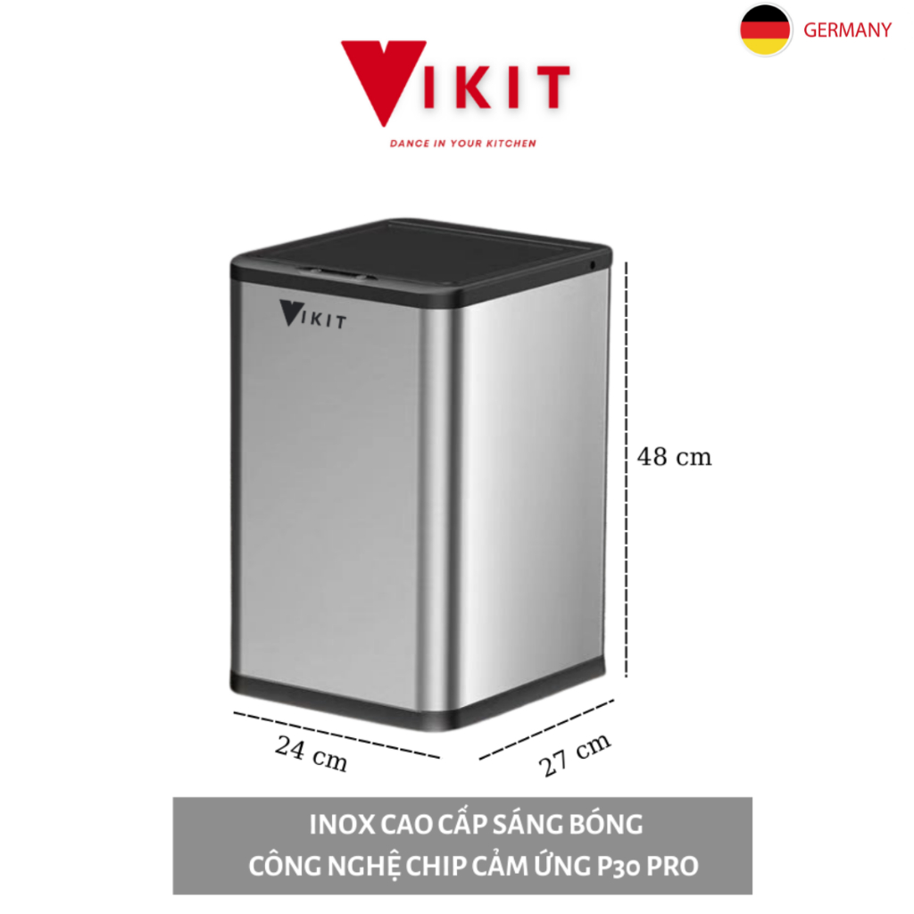Thùng rác cảm ứng- Thùng rác sạc pin thông minh VIKIT (cảm biến chip P30 PRO) RCU02