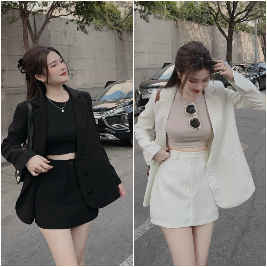Set đầm váy nữ áo thun croptop mix chân váy chữ A kèm khoác vest sang chảnh dành cho các nàng đi chơi, đi làm siêu xinh.