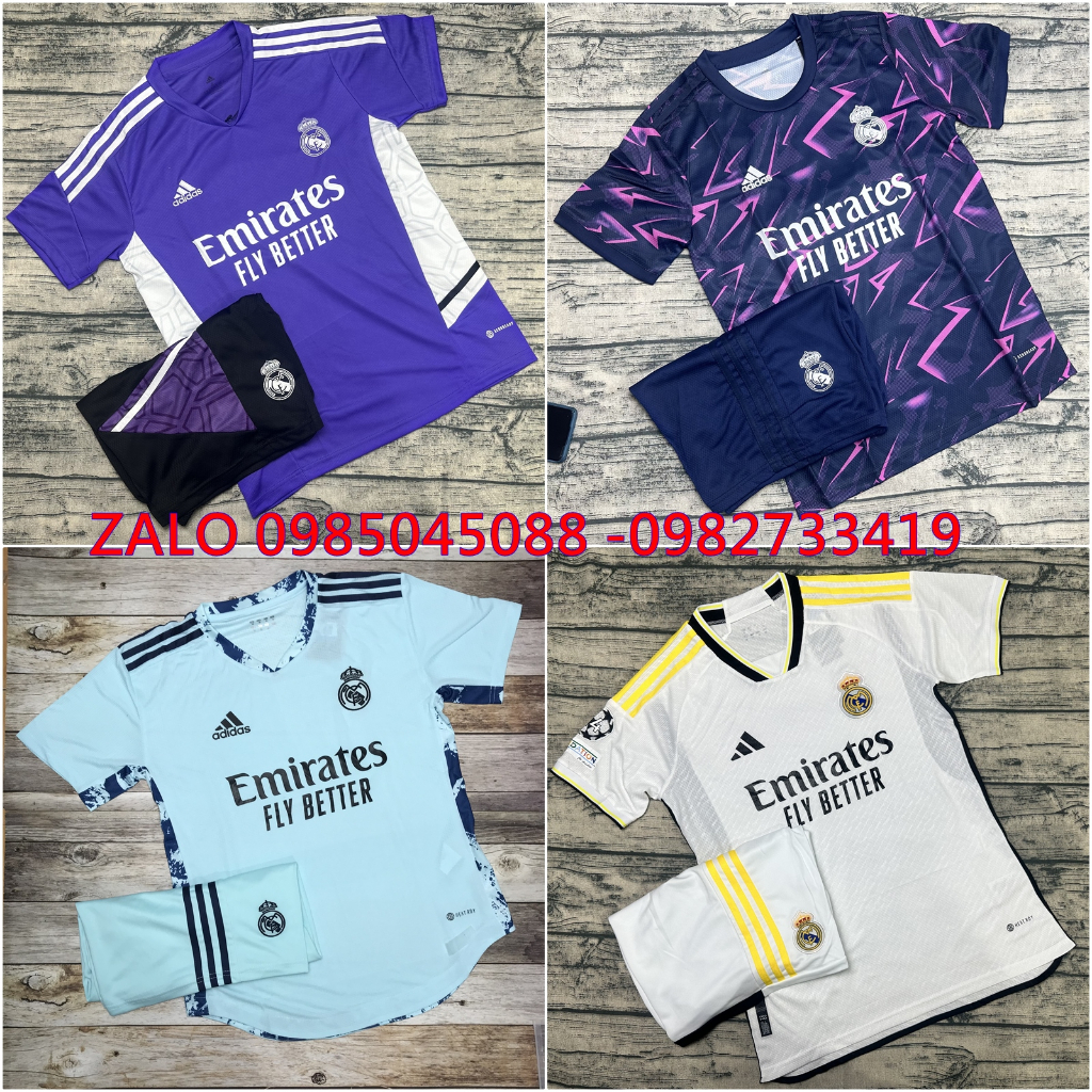 Áo Bóng Đá CLB Real Madrid - Quần Áo Bóng Đá chất gai lỗ polyeste full logo