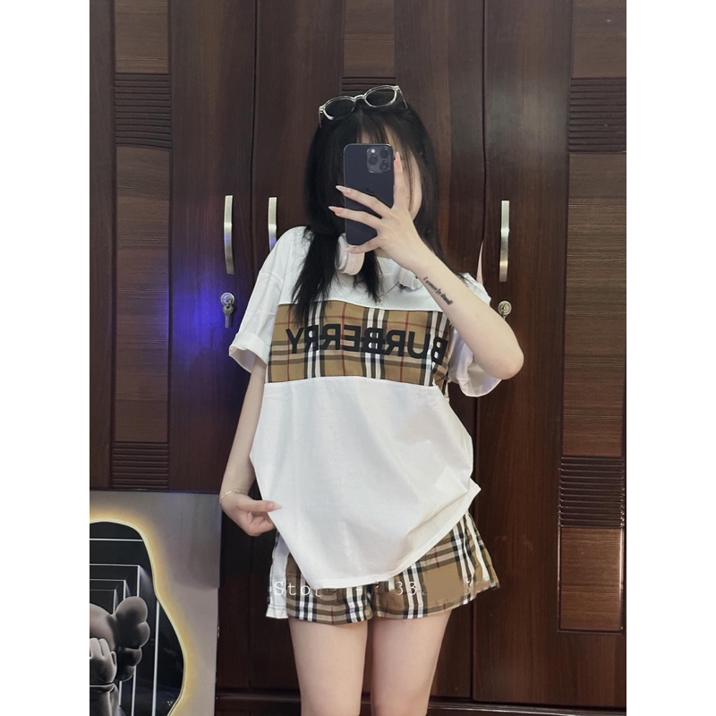 Bộ cotton đùi kẻ bbr 2 màu đen trắng cho nữ