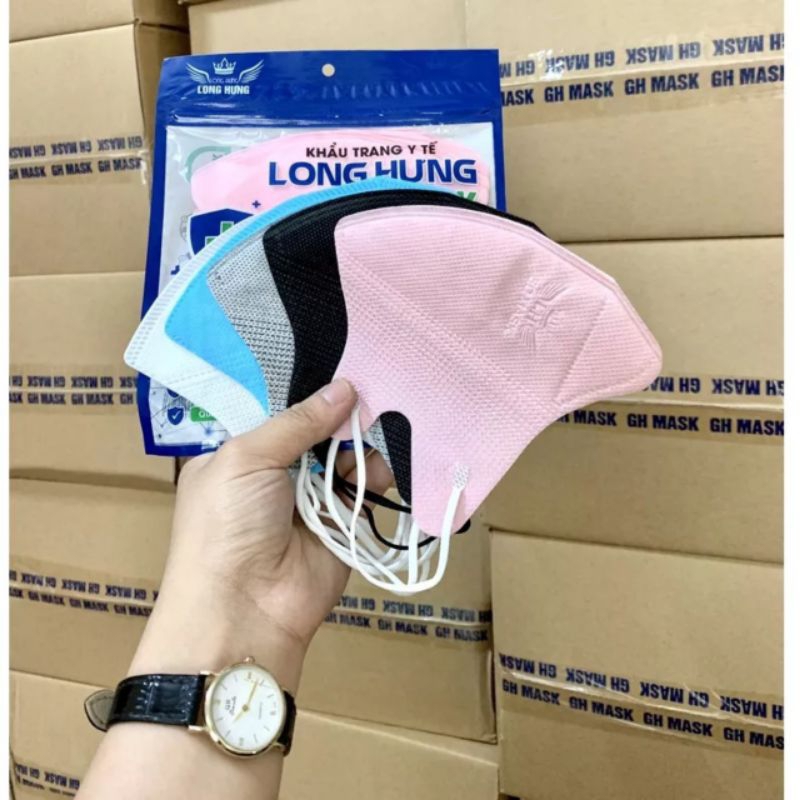 Khẩu trang 5D LONG HƯNG (100 chiếc) người lớn chống bụi mịn kháng khuẩn dập theo công nghệ hàn quốc cao cấp
