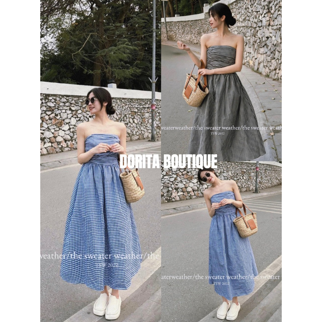Váy maxi cúp ngực kẻ caro 2023 Dorita Boutique