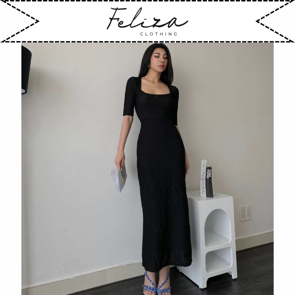 Đầm maxi dài nữ dáng ôm tùng suông cổ choàng tay lửng chất thun sóng mềm – Feliza Clothing