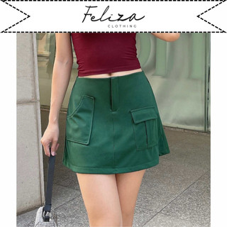 Chân váy ngắn nữ form chữ A lưng vừa phối túi đơn giản – Feliza Clothing