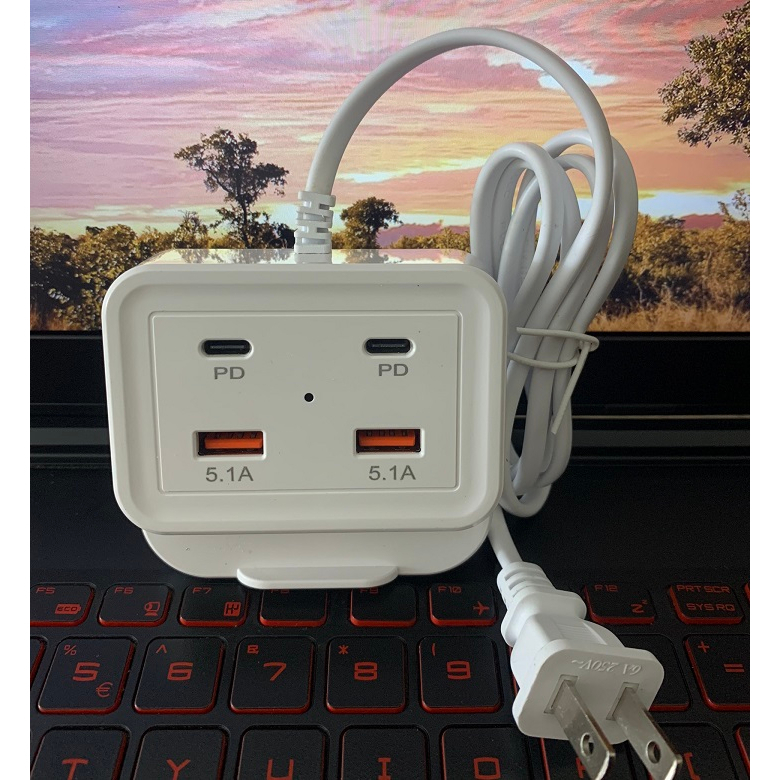 Bộ Sạc 4 Cổng 2 USB 2 PD Cho Điện Thoại Di Động