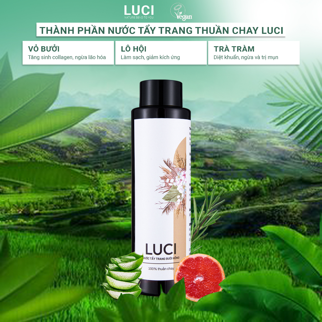 Nước Tẩy Trang Thuần Chay Bưởi Hồng Luci Thiên Nhiên Làm Sạch Dịu Nhẹ 300ml