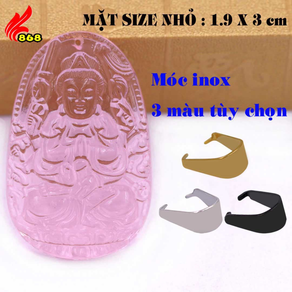 Mặt Phật Quan âm nghìn tay nghìn mắt pha lê hồng 3 cm, 5 cm kèm móc inox, Mặt dây chuyền Quan âm bồ 