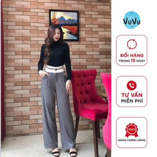 Quần ống sớ phối cạp siêu cao hai màu ghi đen hack dáng cực đỉnh - size s m l xl
