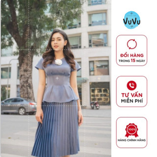 Set áo bo eo mix chân váy dập ly vải lụa cao cấp hàng thiết kế